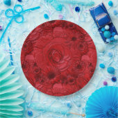 Embossed Blume-Red-PAPER-TELLER Pappteller (Party)