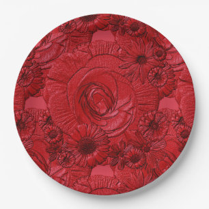 Embossed Blume-Red-PAPER-TELLER Pappteller