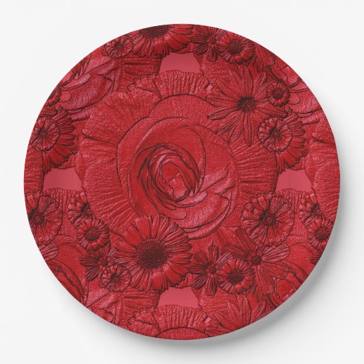 Embossed Blume-Red-PAPER-TELLER Pappteller (Vorderseite)