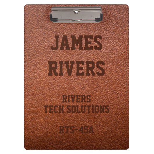 Embossed Brown Vegan Leather clipboard Klemmbrett (Vorderseite)