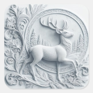 Embossed Collage Deer in Motion Square Sticker