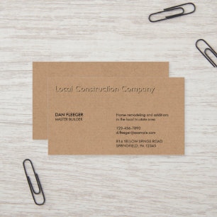 Embossed Construction Business Name Imitate Kraft Visitenkarte