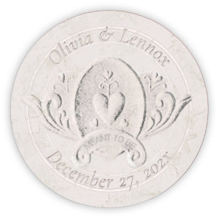 Embossed Emblem Vintage Wedding Date Names Runder Aufkleber
