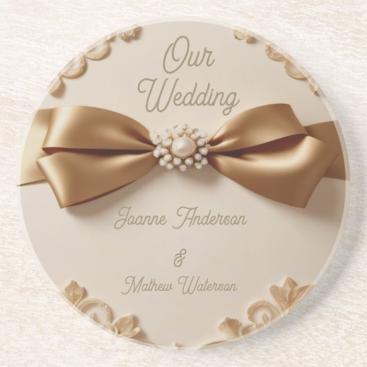 Embossed Floral Wedding Invitation – Satin Bow & G Getränkeuntersetzer (Vorne)
