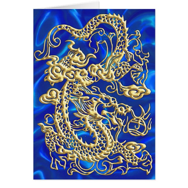 Embossed Gold Dragon auf BlueSatin Print (Vorne)