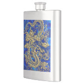 Embossed Gold Dragon auf BlueSatin Print Flachmann (Links)