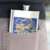 Embossed Gold Dragon auf BlueSatin Print Flachmann (Beispiel)