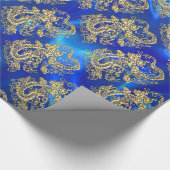 Embossed Gold Dragon auf BlueSatin Print Geschenkpapier (Ecke)