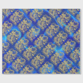 Embossed Gold Dragon auf BlueSatin Print Geschenkpapier (Flach)