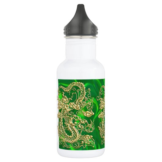 Embossed Gold Dragon auf GreenSatin Print Trinkflasche (Links)