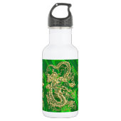 Embossed Gold Dragon auf GreenSatin Print Trinkflasche (Vorderseite)