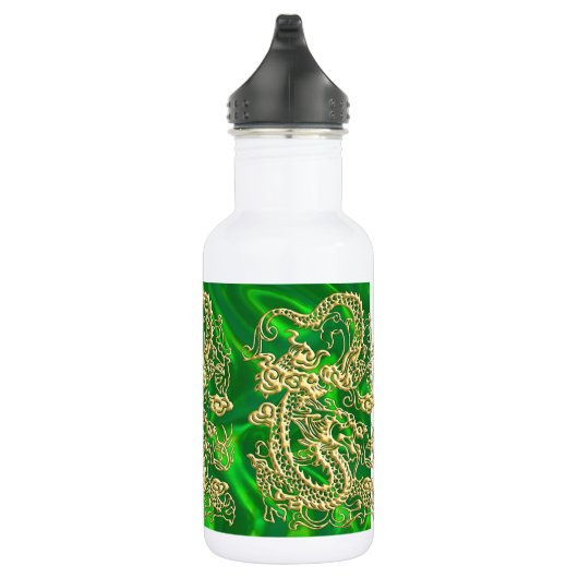Embossed Gold Dragon auf GreenSatin Print Trinkflasche (Rechts)
