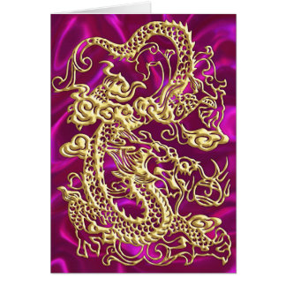 Embossed Gold Dragon Magenta Satin Print