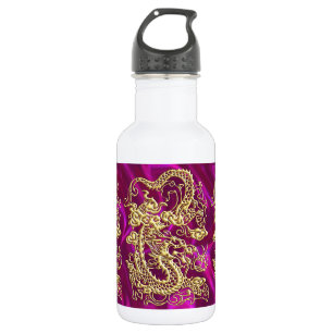 Embossed Gold Dragon Magenta Satin Print Edelstahlflasche