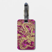 Embossed Gold Dragon Magenta Satin Print Gepäckanhänger (Rückseite vertikal)