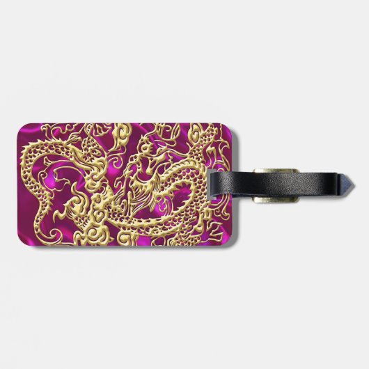 Embossed Gold Dragon Magenta Satin Print Gepäckanhänger (Rückseite horizontal)