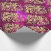 Embossed Gold Dragon Magenta Satin Print Geschenkpapier (Ecke)