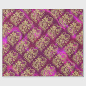 Embossed Gold Dragon Magenta Satin Print Geschenkpapier (Flach)