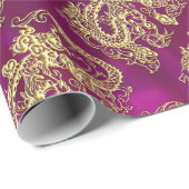 Embossed Gold Dragon Magenta Satin Print Geschenkpapier (Rolleneckpunkt)