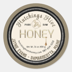 Embossed Gold Dripping Honey and Bee Double Border Runder Aufkleber