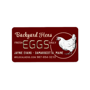 Embossed Gold Fresh Eggs White Hen on Barn Red Adressaufkleber
