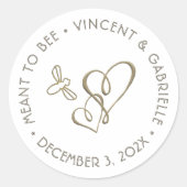 Embossed Gold Hearts and Bee Classy Mini Wedding Runder Aufkleber (Vorderseite)