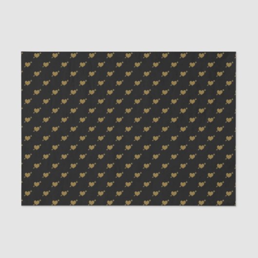 Embossed Gold Hearts BLACK TISSUE WRAP PAPER Seidenpapier (Vorderseite)