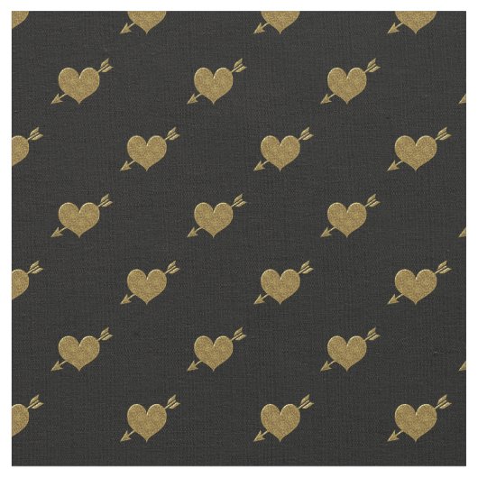 Embossed Gold Hearts Fabric-Black Stoff (Nahaufnahme)