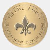 Embossed Gold Lilie Holiday Rücksendeadresse Runder Aufkleber (Vorderseite)