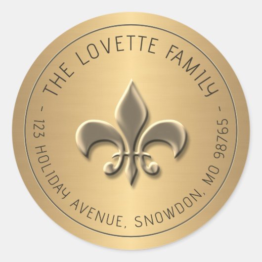 Embossed Gold Lilie Holiday Rücksendeadresse Runder Aufkleber (Vorderseite)