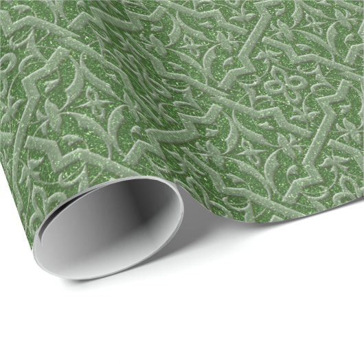 Embossed Green Glitzer Damask Geschenkpapier (Rolleneckpunkt)