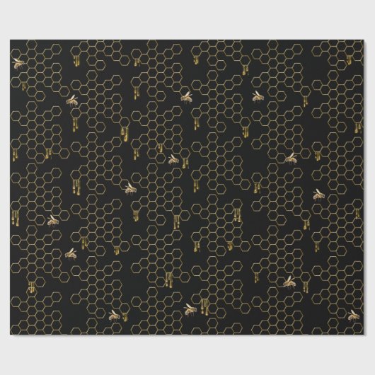 Embossed Honeycomb Realistic Bees Black Gold Tropf Geschenkpapier (Flach)