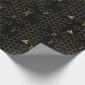 Embossed Honeycomb Realistic Bees Black Gold Tropf Geschenkpapier (Ecke)