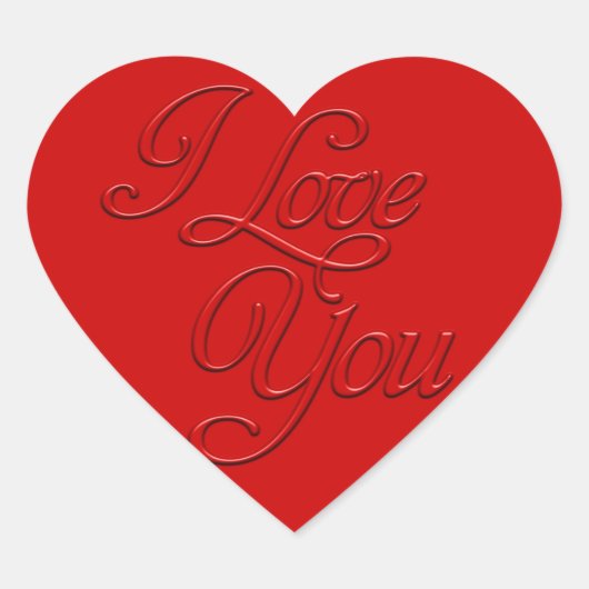Embossed I Liebe You Heart Herz-Aufkleber (Vorderseite)