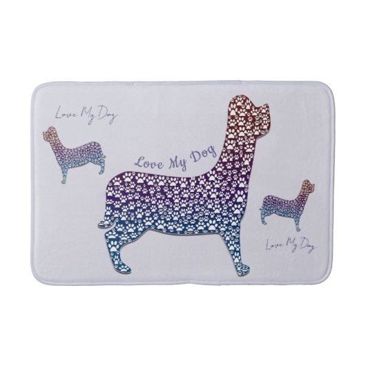 Embossed Indigo Gradient Paw Print Dog Outline Badematte (Vorderseite)