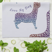 Embossed Indigo Gradient Paw Print Dog Outline Geschirrtuch (Gefaltet)