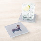 Embossed Indigo Gradient Paw Print Dog Outline Glasuntersetzer (Schrägansicht)