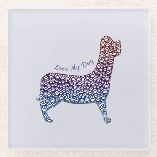 Embossed Indigo Gradient Paw Print Dog Outline Glasuntersetzer (Vorderseite)