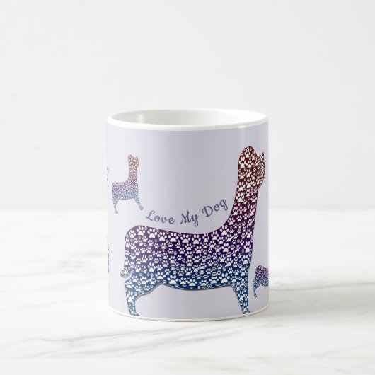 Embossed Indigo Gradient Paw Print Dog Outline Kaffeetasse (Mittel)