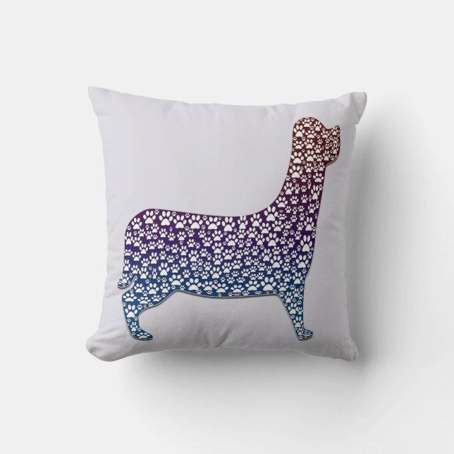 Embossed Indigo Gradient Paw Print Dog Outline Kissen (Vorderseite)