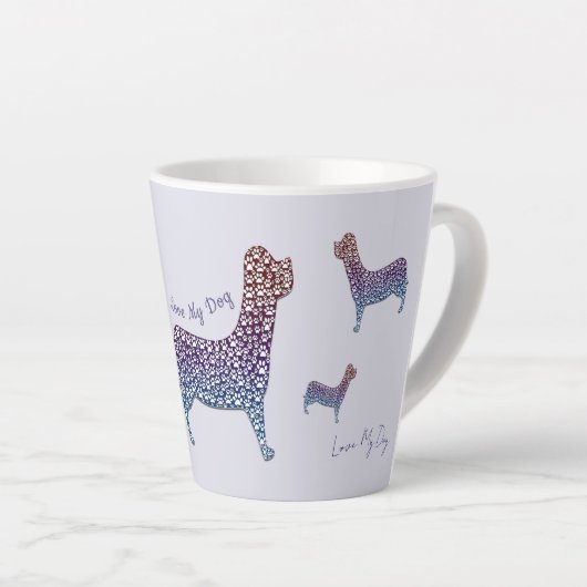 Embossed Indigo Gradient Paw Print Dog Outline Milchtasse (Rechte Ecke)