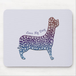 Embossed Indigo Gradient Paw Print Dog Outline Mousepad