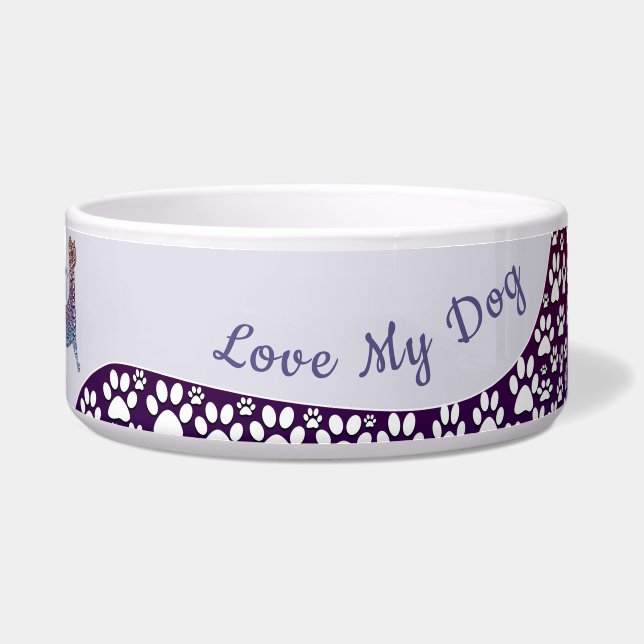 Embossed Indigo Gradient Paw Print Dog Outline Napf (Vorderseite)