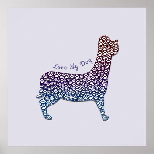 Embossed Indigo Gradient Paw Print Dog Outline Poster (Vorne)
