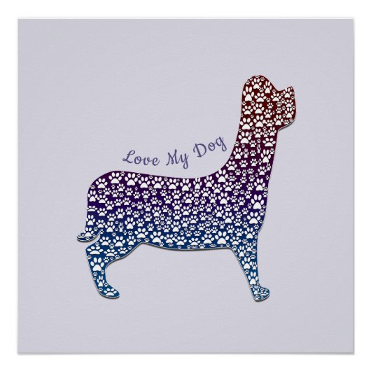 Embossed Indigo Gradient Paw Print Dog Outline Poster (Vorderseite)
