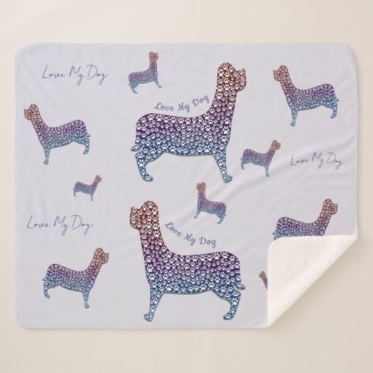Embossed Indigo Gradient Paw Print Dog Outline Sherpadecke (Vorderseite (Horizontal))