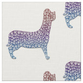 Embossed Indigo Gradient Paw Print Dog Outline Stoff (Nahaufnahme)