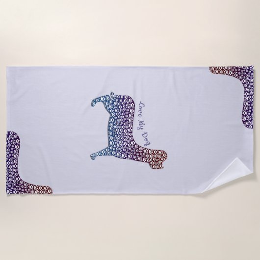 Embossed Indigo Gradient Paw Print Dog Outline Strandtuch (Vorderseite)