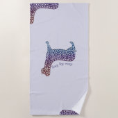 Embossed Indigo Gradient Paw Print Dog Outline Strandtuch (Vorderseite)