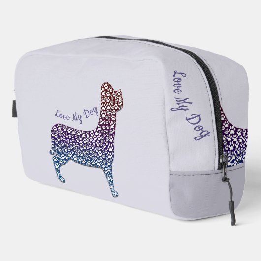 Embossed Indigo Gradient Paw Print Dog Outline Waschbeutel (Rechte Ecke)